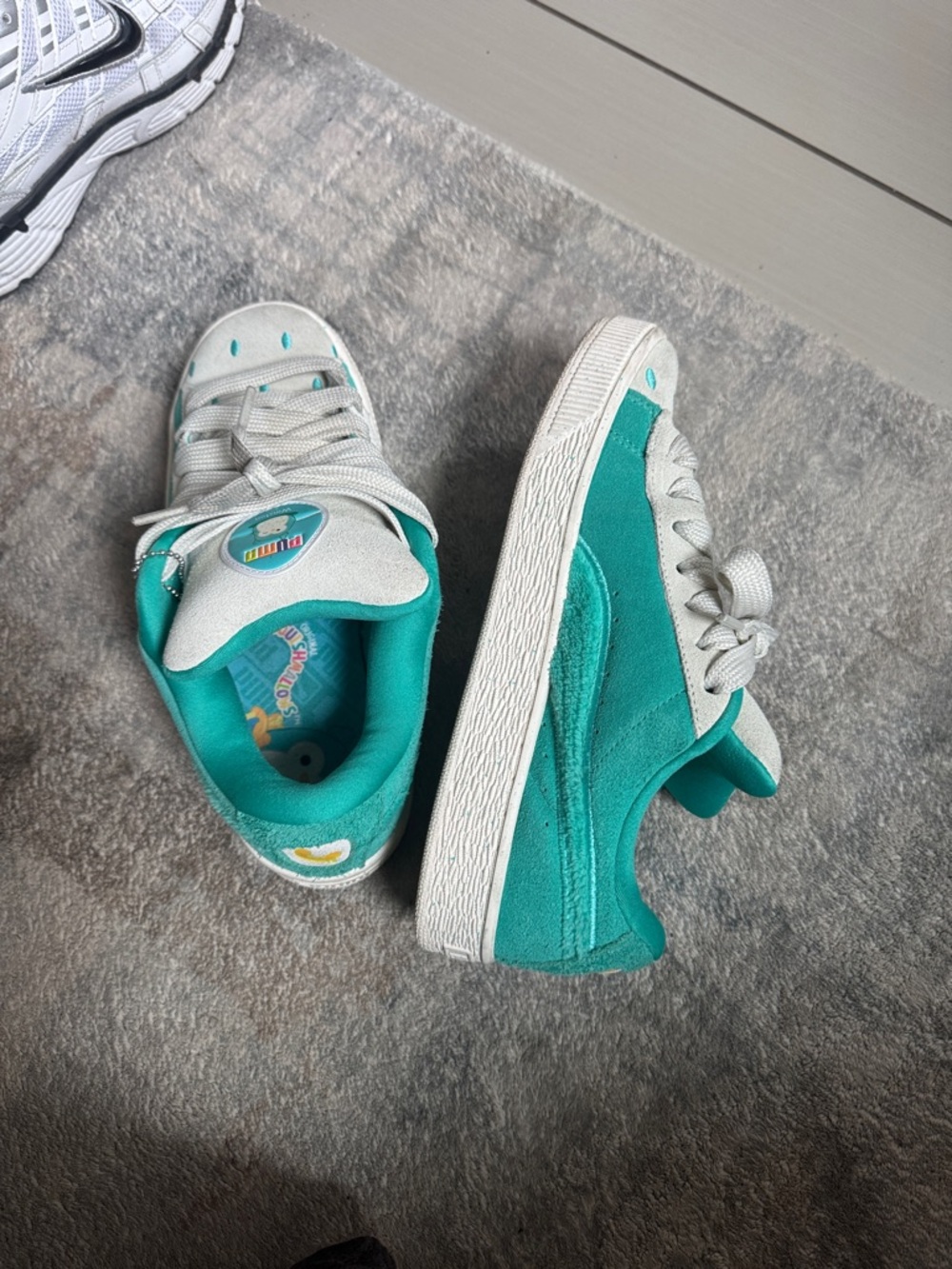 Puma Kids Teal and Light Gray Suede Sneakers